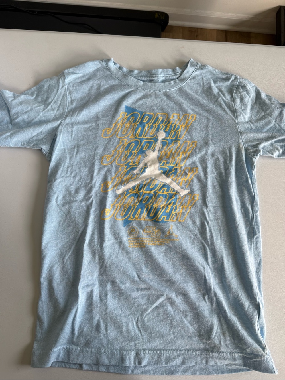 Jordan Light Blue Short Sleeve Graphic Tee with Yellow Logo